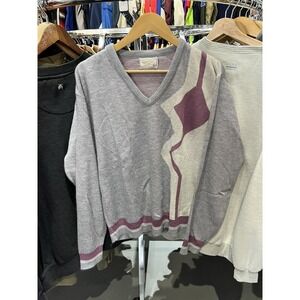 Vintage 1970s Hogan Acrylic Knit V-Neck Geometric Sweater V-Neck